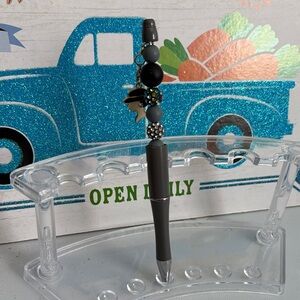 Hand Crafted Gray and Black Beaded Pen